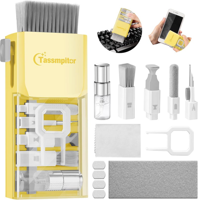 Tassmpitor Laptop Screen Keyboard Cleaner Kit, All in 1 Electronics Cleaning Tool for MacBook iPad iPhone Pro Cell Phone, Brush Tool for Tablet, Computer, PC Monitor,TV Camera Lens with Patent, Yellow - Image 1